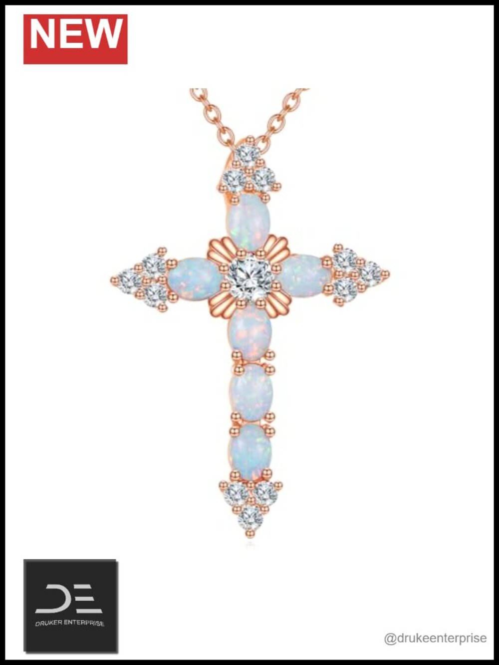 14k Gold Plated Opal Cross Necklace Sterling Silver Moissanite Pendant 18"